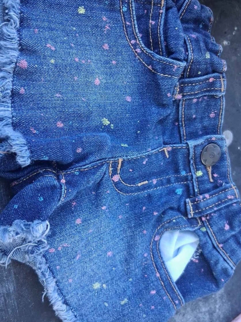 Girls' Blue Denim Shorts with Multicolor Paint Splatter